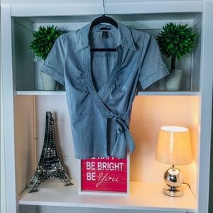 H&M Blue and White, Button Down Short-Sleeve Shirt